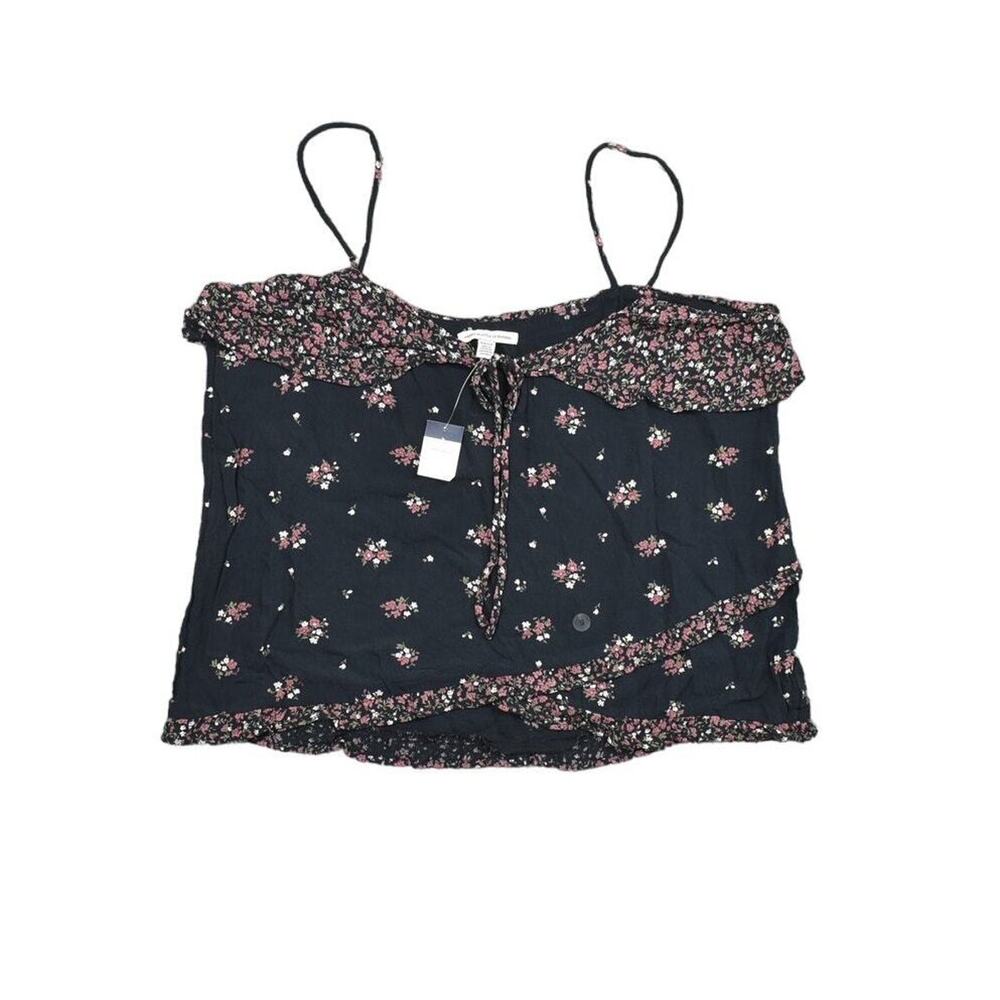 NEW NWT American Eagle Black Viscose Tank Top, Size S Floral Layered Tank